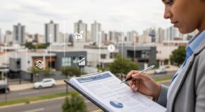 Pessoa em Londrina analisando documentos de consórcio, representando a decisão entre comprar ou vender consórcio na região.